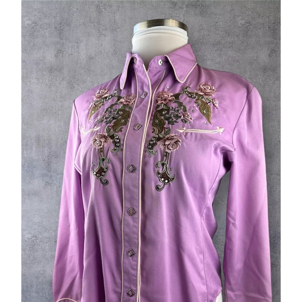 Scully Floral Embroidered Snap Front Cowgirl Shirt Western Top Women's Medium - Picture 16 of 16